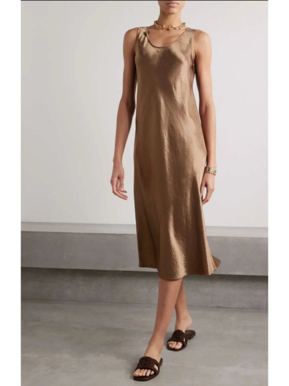 NWT MaxMara LEISURE Talete Satin Midi Slip Dress Brown US SIZE 0 NEW
